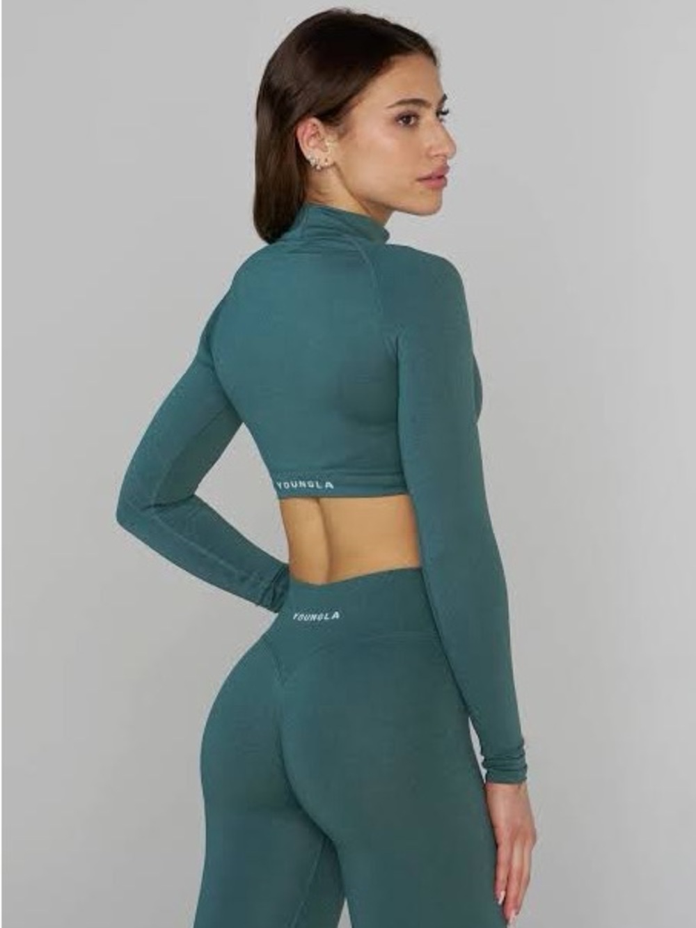 YoungLA for her Teal Long-Sleeve Seamless Cropped Mockneck